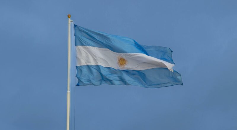 argentinian flag waving against clear sky
